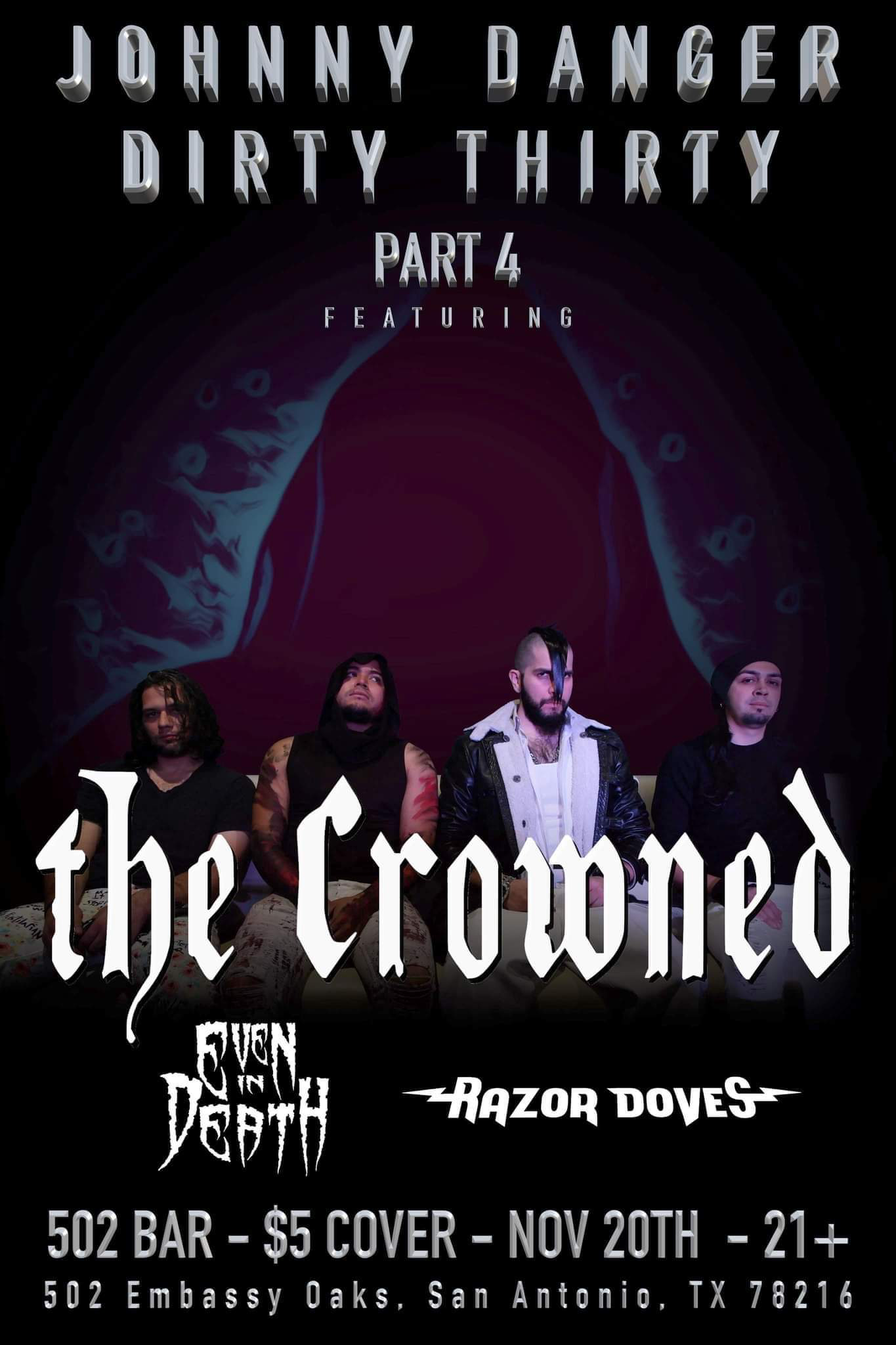 The Crowned, Even in Death, Razor Doves at 502 Bar San Antonio